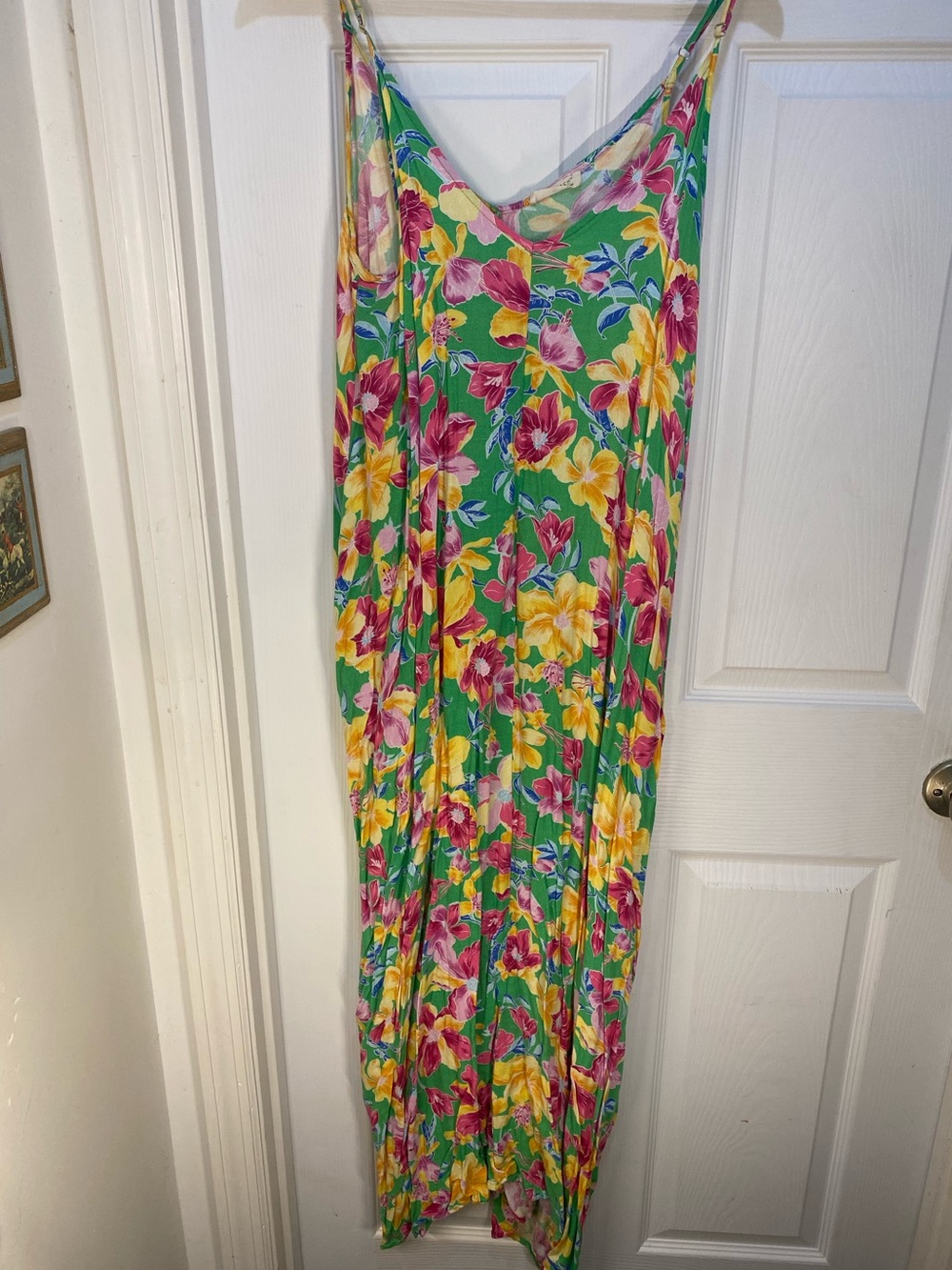 lovestitch  Nordstrom Green Floral Maxi Dress w Yellow & Pink Blooms w Pockets